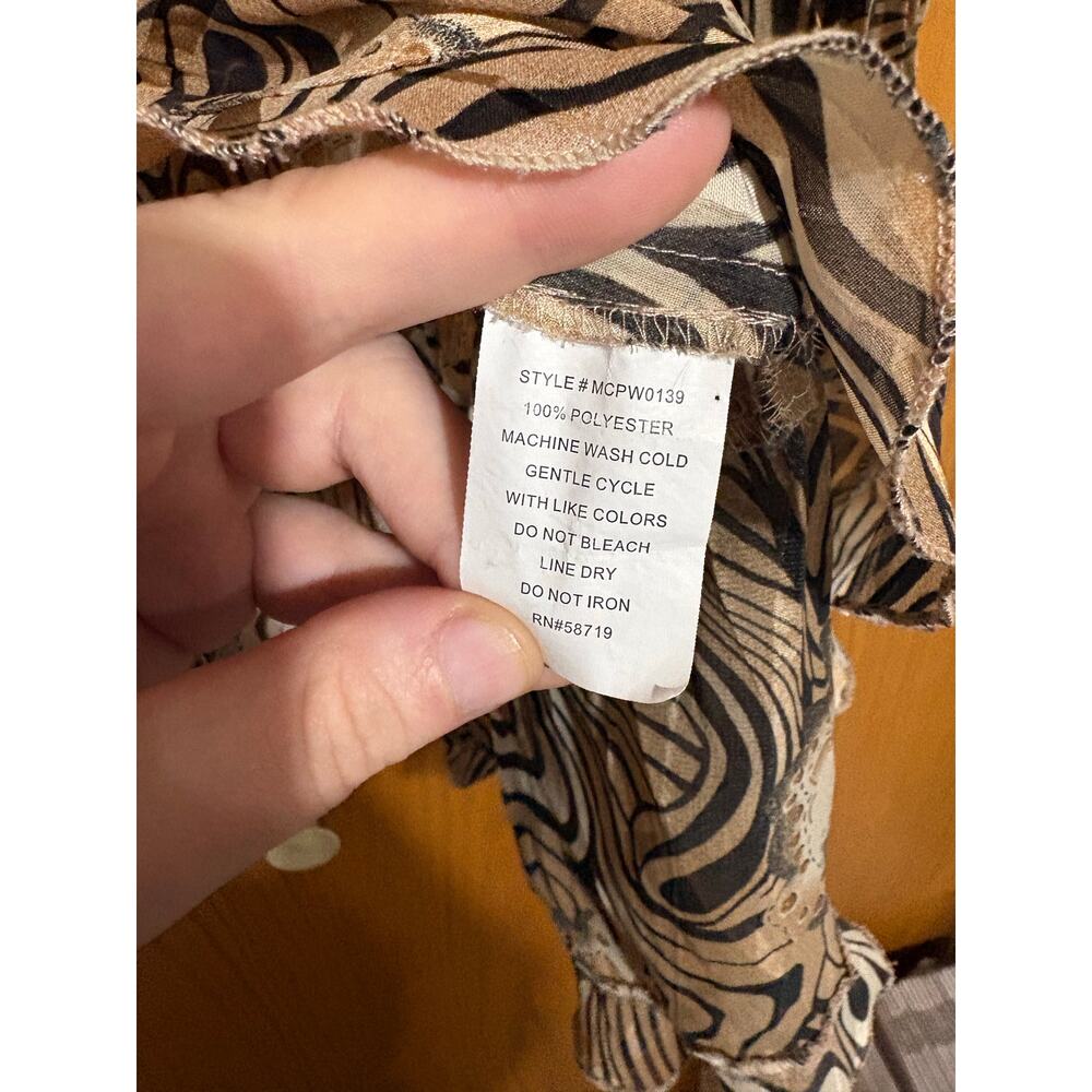 Vintage‎ Y2K tie front sheer animal print ruffle trim top women's XL artsy boho - Picture 6 of 7